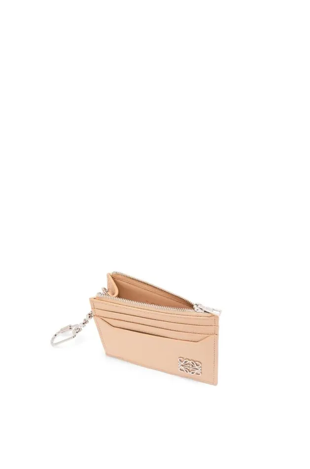 Loewe Anagram Square Cardholder In Pebble Grain Calfskin With Chain Nude Women Cardholders and Coin Purses