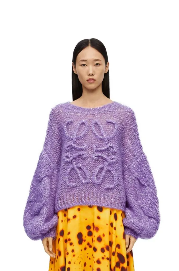 Loewe Anagram Sweater In Mohair Blend Lavender Women Knitwear