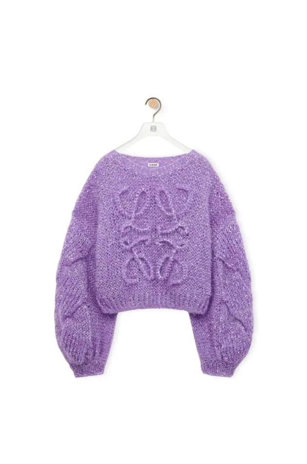 Loewe Anagram Sweater In Mohair Blend Lavender Women Knitwear