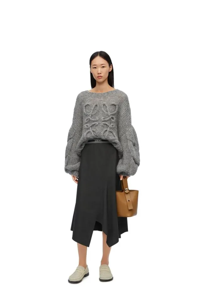 Loewe Anagram Sweater In Mohair Grey Melange Women Knitwear