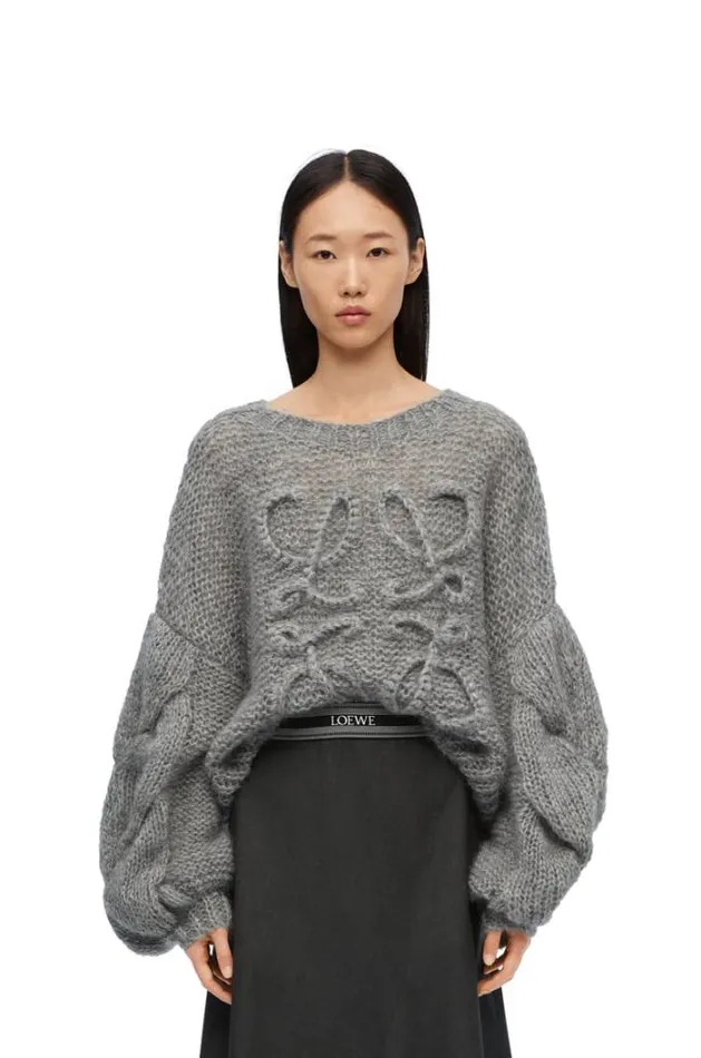Loewe Anagram Sweater In Mohair Grey Melange Women Knitwear