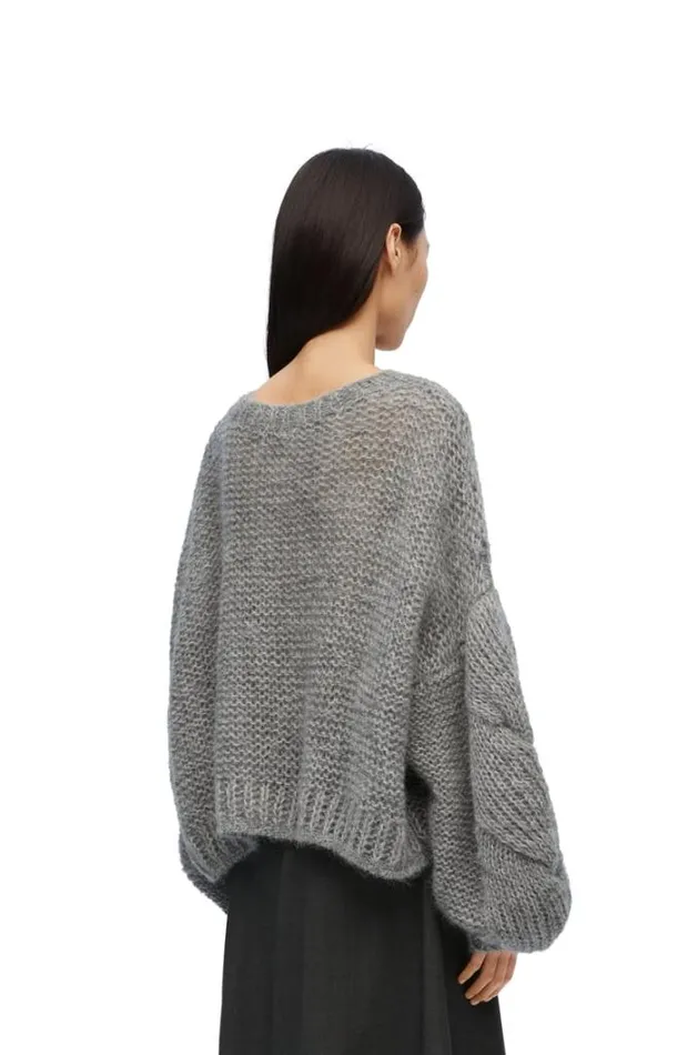 Loewe Anagram Sweater In Mohair Grey Melange Women Knitwear