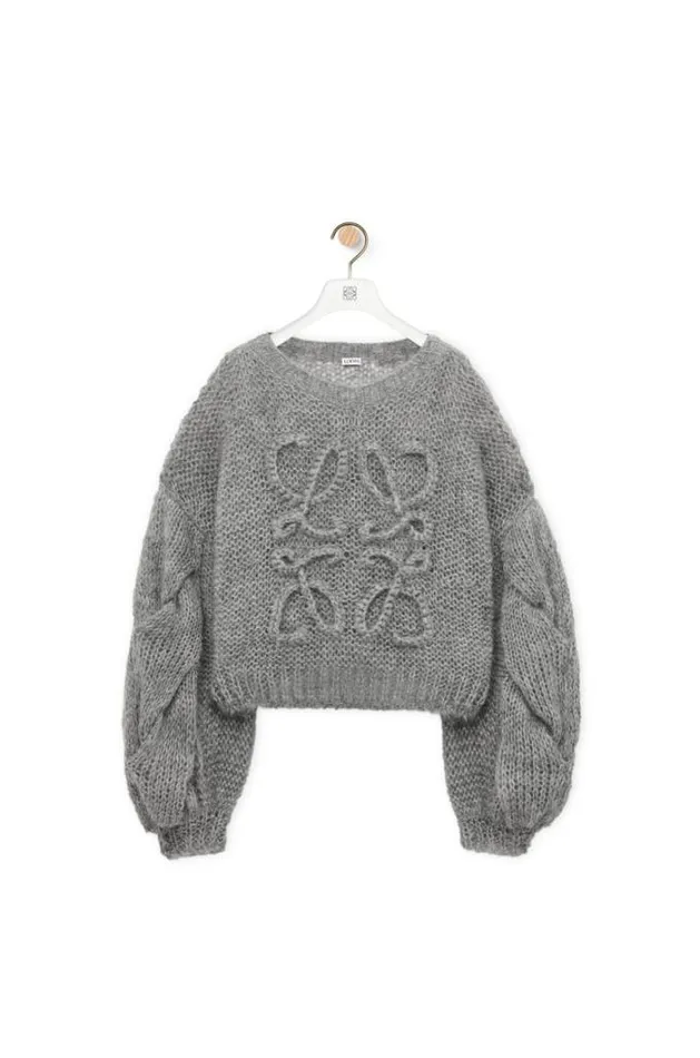 Loewe Anagram Sweater In Mohair Grey Melange Women Knitwear