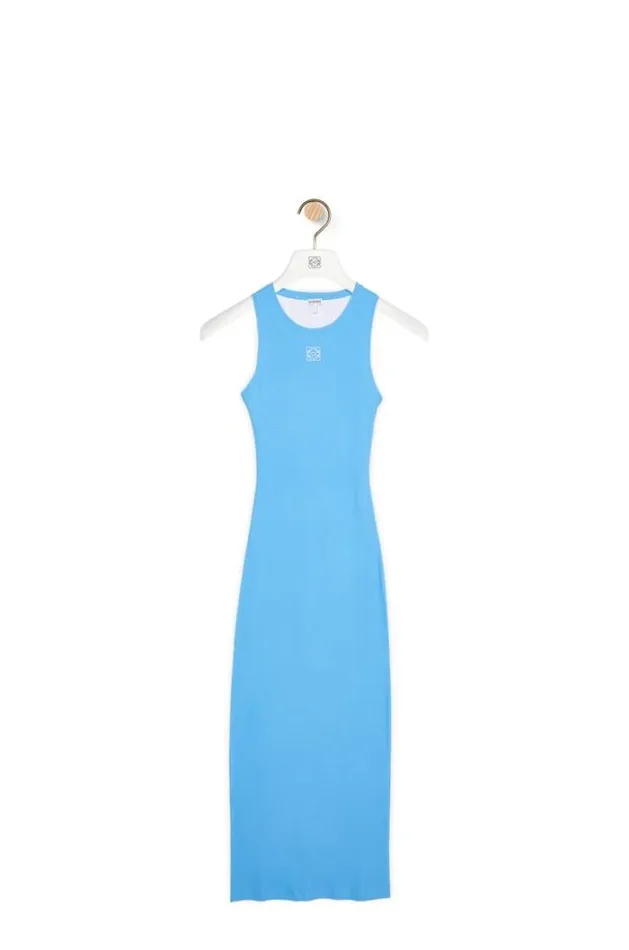 Loewe Anagram Tank Dress In Cotton Medium Turquoise Women Dresses