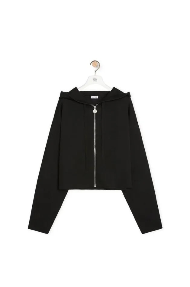 Loewe Anagram Zipup Hoodie In Wool Black Women Tshirts and Sweatshirts