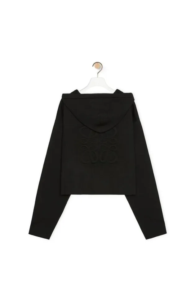 Loewe Anagram Zipup Hoodie In Wool Black Women Tshirts and Sweatshirts