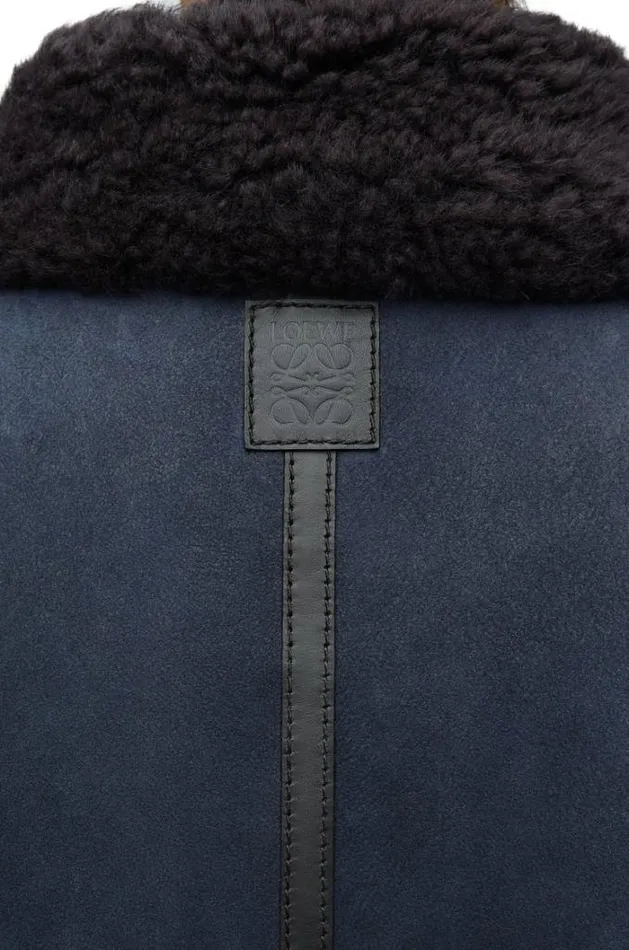 Loewe Aviator Jacket In Shearling Brownnavy Blue Men Leather