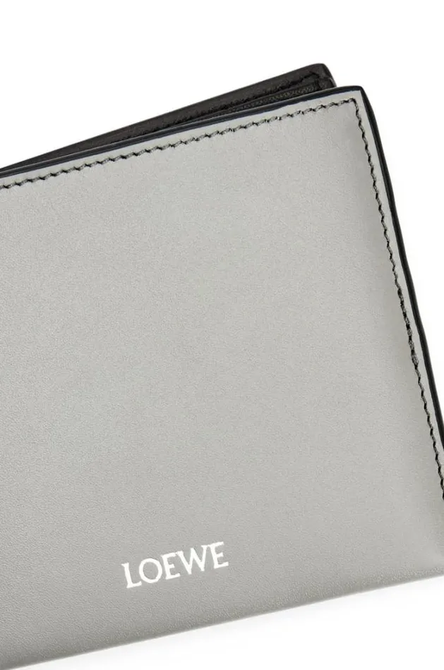 Loewe Bifold Wallet In Shiny Nappa Calfskin Pearl Greydark Grey Men Wallets