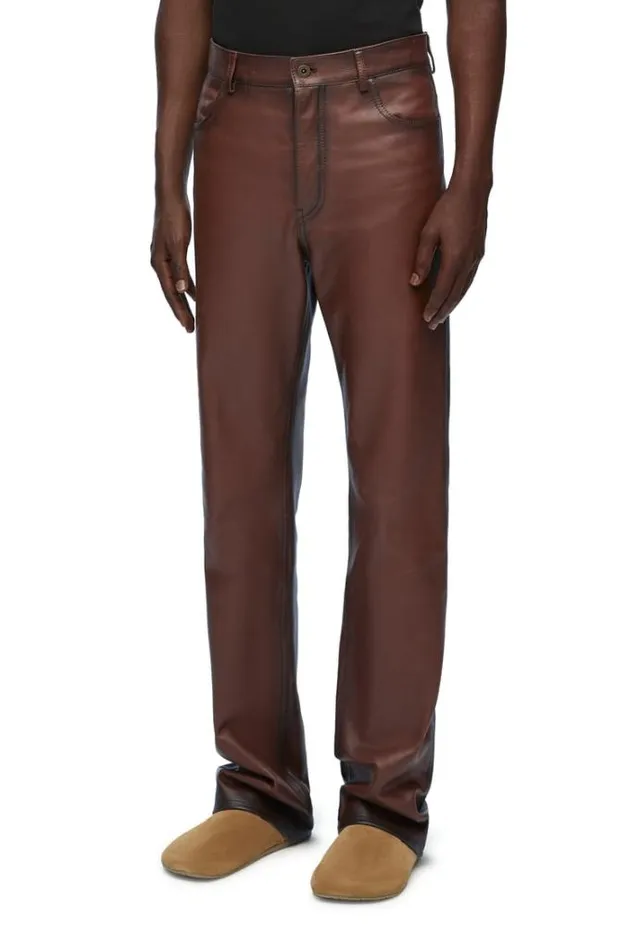 Loewe Bootleg Trousers In Nappa Calfskin Earth Brown Men Leather