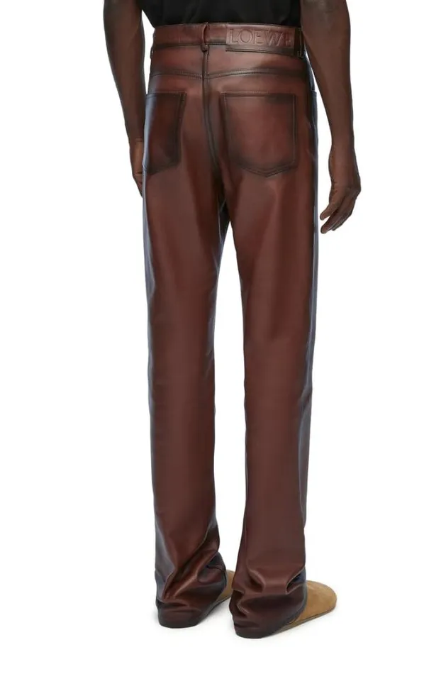 Loewe Bootleg Trousers In Nappa Calfskin Earth Brown Men Leather