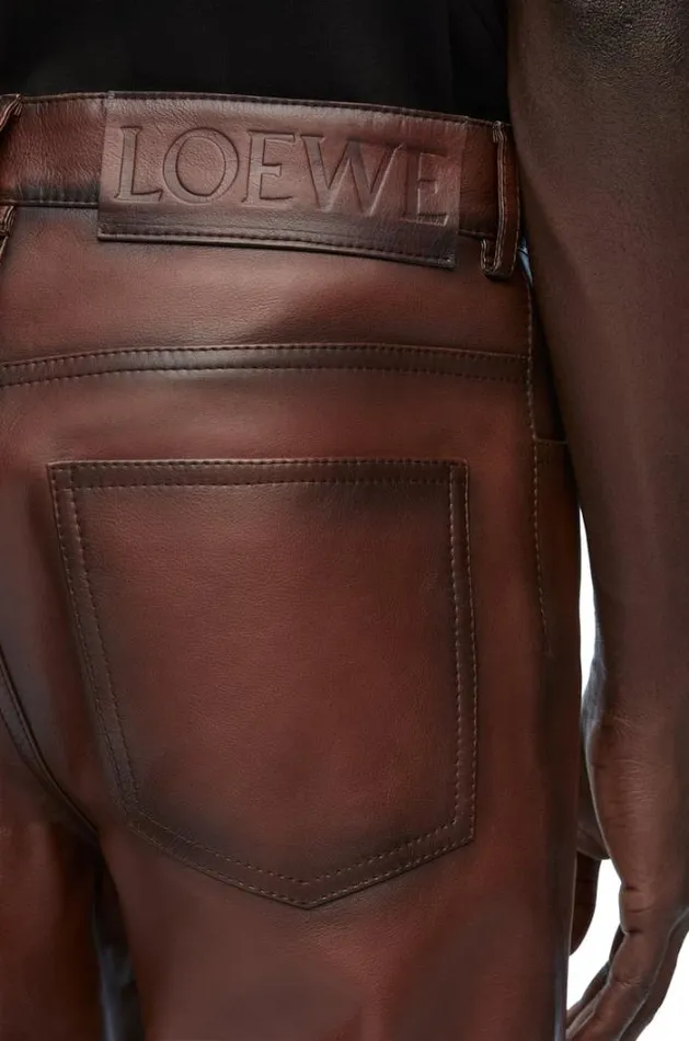 Loewe Bootleg Trousers In Nappa Calfskin Earth Brown Men Leather