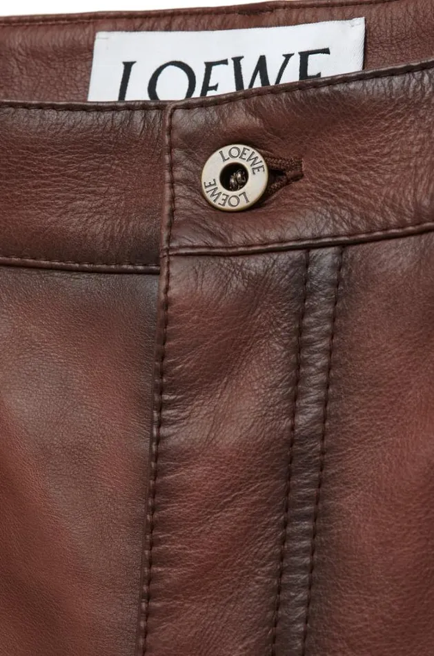Loewe Bootleg Trousers In Nappa Calfskin Earth Brown Men Leather