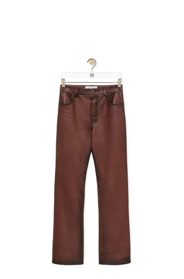 Loewe Bootleg Trousers In Nappa Calfskin Earth Brown Men Leather