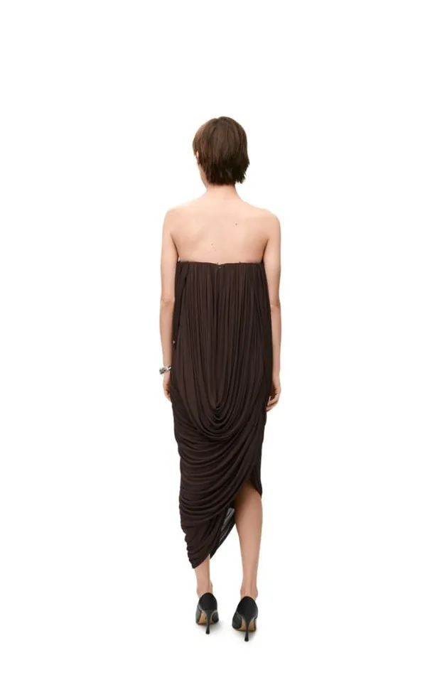 Loewe Bustier Dress In Viscose Chocolate Women Dresses