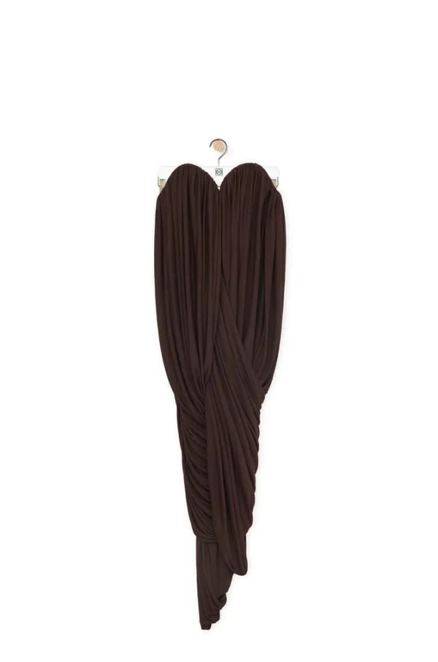 Loewe Bustier Dress In Viscose Chocolate Women Dresses