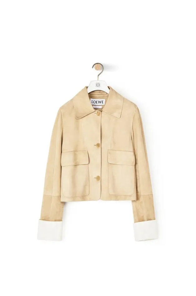 Loewe Button Jacket In Suede Gold Women Jackets