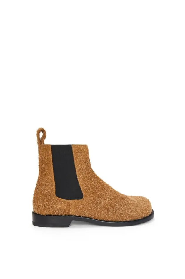 Loewe Campo Chelsea Boot In Brushed Suede Tan Men Boots