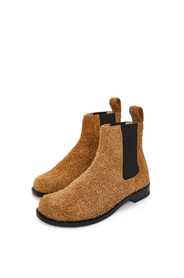 Loewe Campo Chelsea Boot In Brushed Suede Tan Men Boots