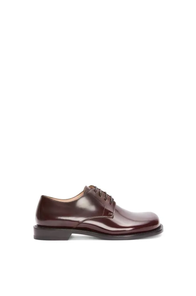 Loewe Campo Derby Shoe In Brushed Calfskin Burgundy Men Loafers