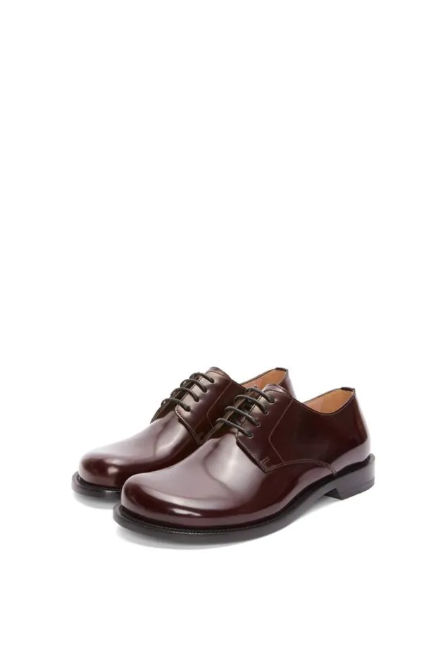 Loewe Campo Derby Shoe In Brushed Calfskin Burgundy Men Loafers