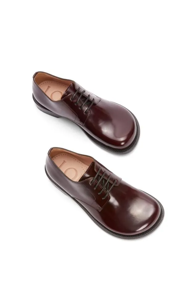 Loewe Campo Derby Shoe In Brushed Calfskin Burgundy Men Loafers