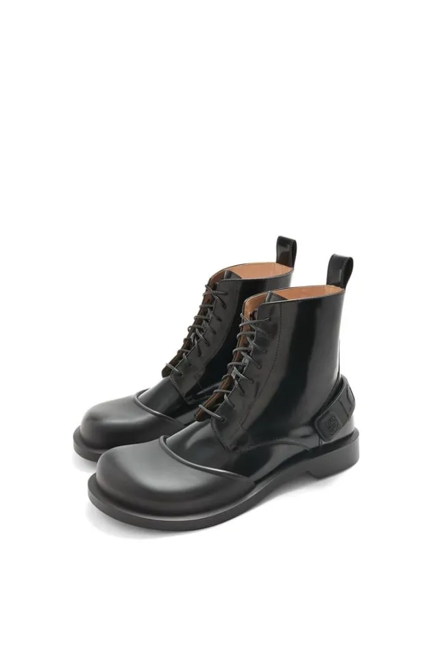 Loewe Campo Laceup Bootie In Brushed Calfskin And Rubber Black Men Boots