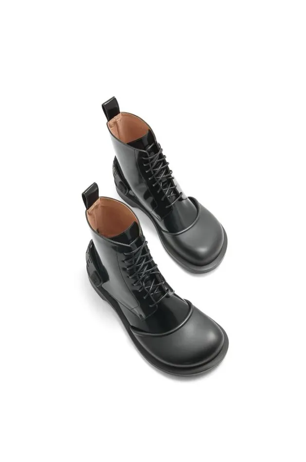 Loewe Campo Laceup Bootie In Brushed Calfskin And Rubber Black Men Boots