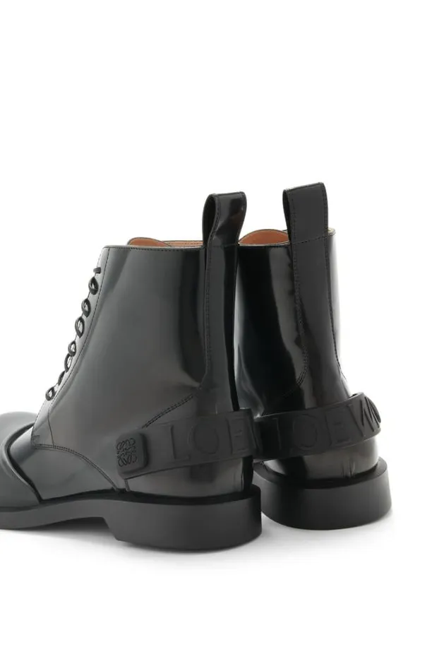 Loewe Campo Laceup Bootie In Brushed Calfskin And Rubber Black Men Boots