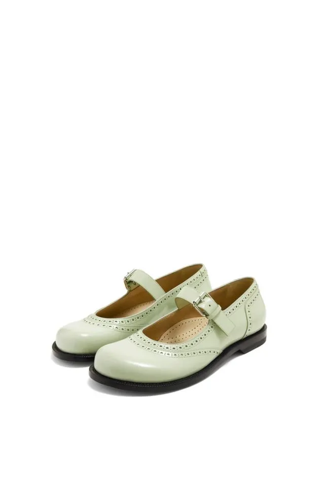 Loewe Campo Mary Jane In Calfskin Pistachio Women Flats