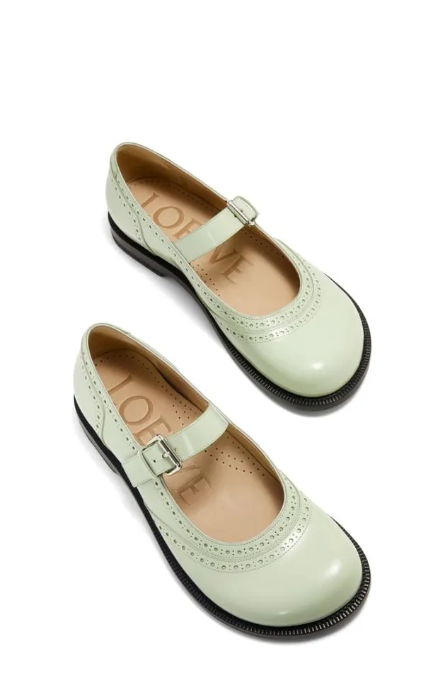 Loewe Campo Mary Jane In Calfskin Pistachio Women Flats