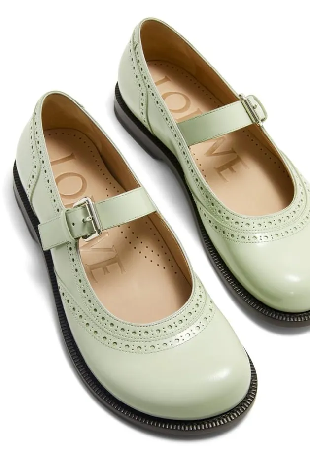 Loewe Campo Mary Jane In Calfskin Pistachio Women Flats