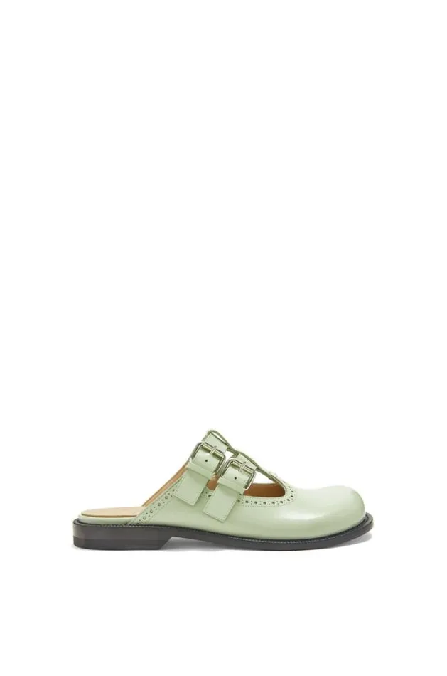 Loewe Campo Mary Jane Mule In Calfskin Pistachio Women Flats