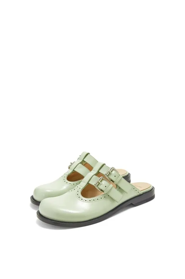 Loewe Campo Mary Jane Mule In Calfskin Pistachio Women Flats
