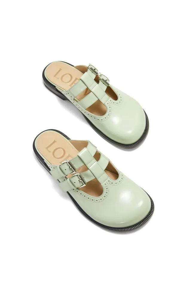 Loewe Campo Mary Jane Mule In Calfskin Pistachio Women Flats