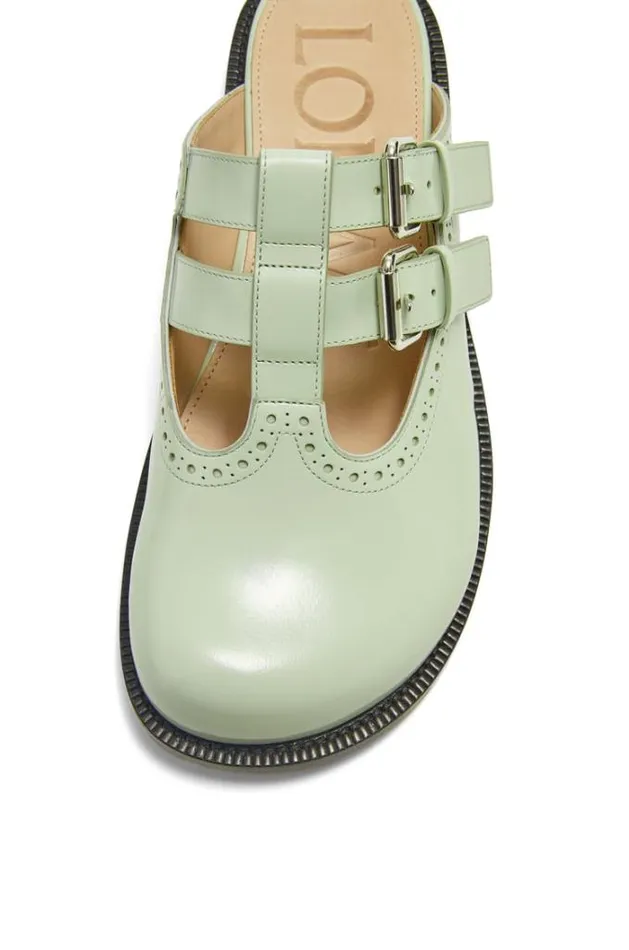 Loewe Campo Mary Jane Mule In Calfskin Pistachio Women Flats