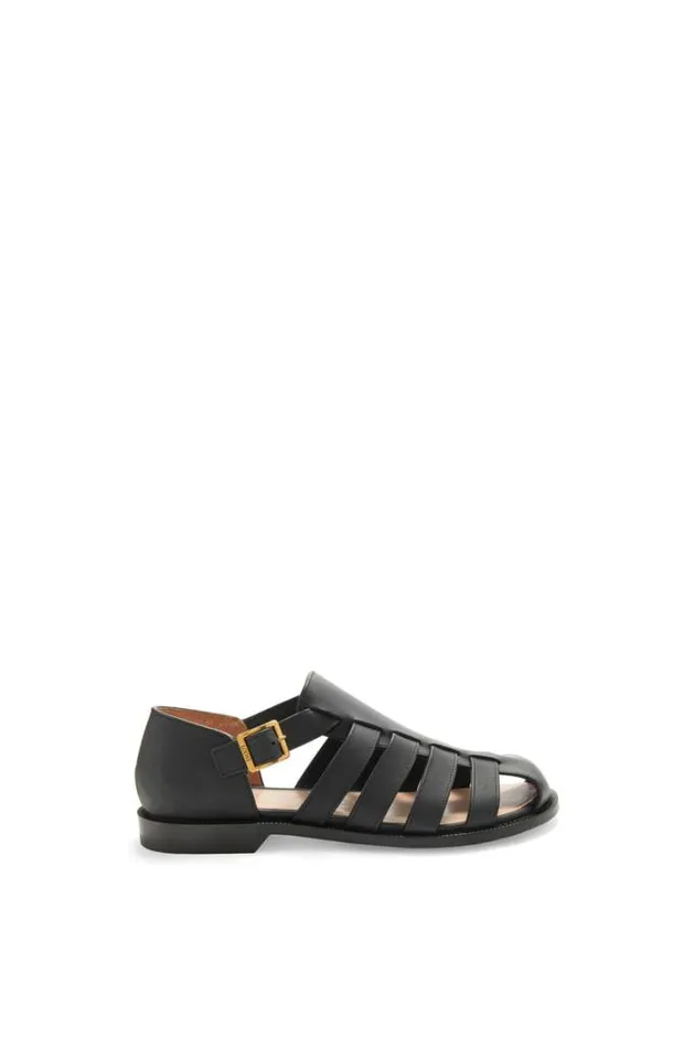 Loewe Campo Sandal In Waxed Calfskin Black Women Sandals