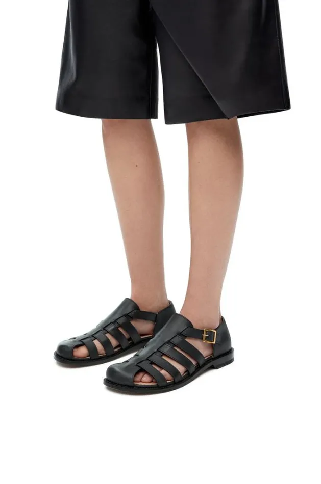 Loewe Campo Sandal In Waxed Calfskin Black Women Sandals