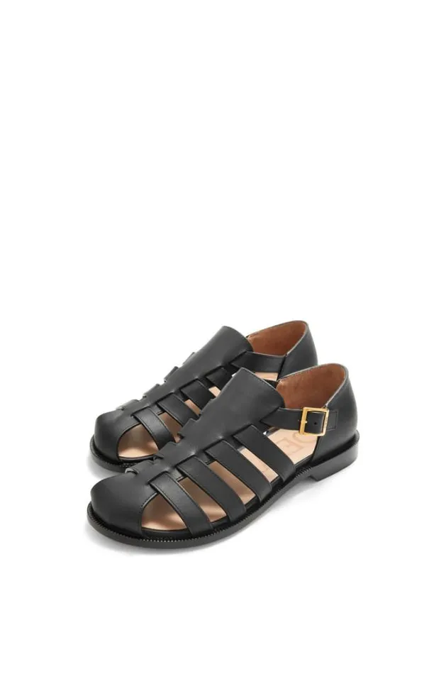 Loewe Campo Sandal In Waxed Calfskin Black Women Sandals