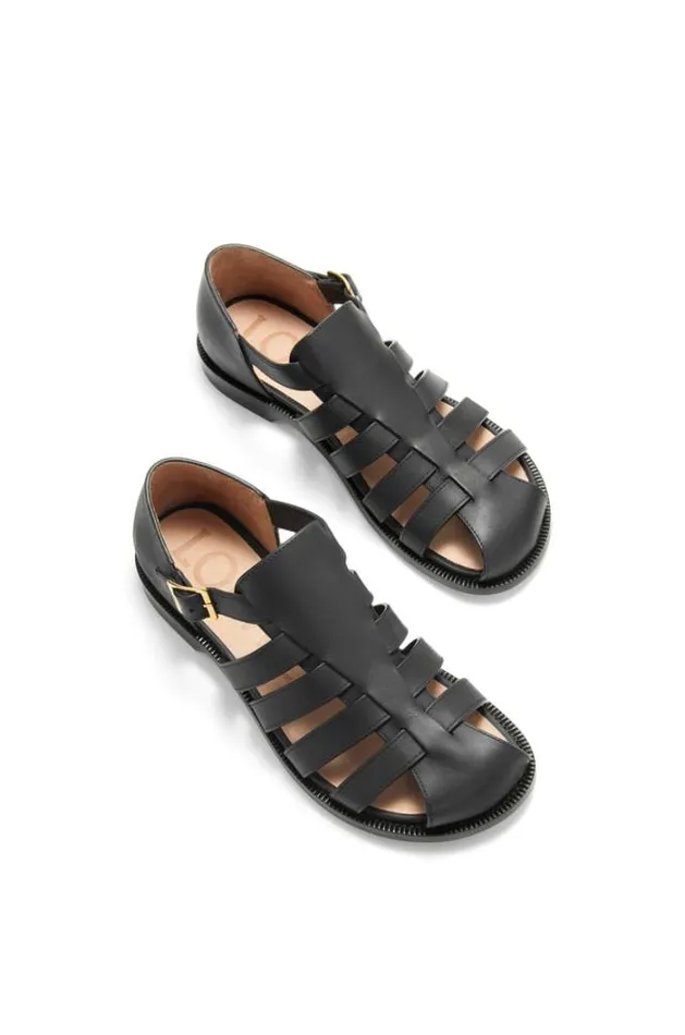 Loewe Campo Sandal In Waxed Calfskin Black Women Sandals
