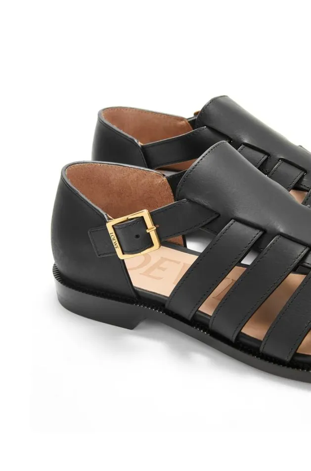 Loewe Campo Sandal In Waxed Calfskin Black Women Sandals