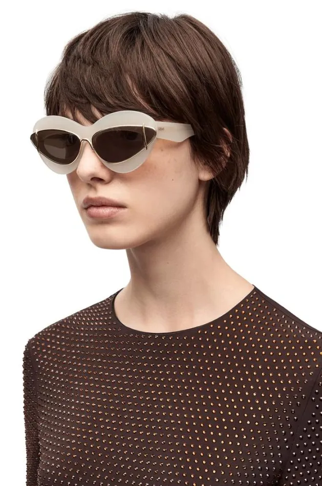 Loewe Cateye Double Frame Sunglasses In Acetate And Metal Ivorybrown Men Sunglasses