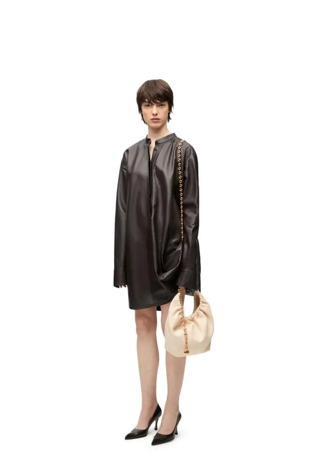 Loewe Chain Shirt Dress In Nappa Lambskin Dark Brown Women Dresses