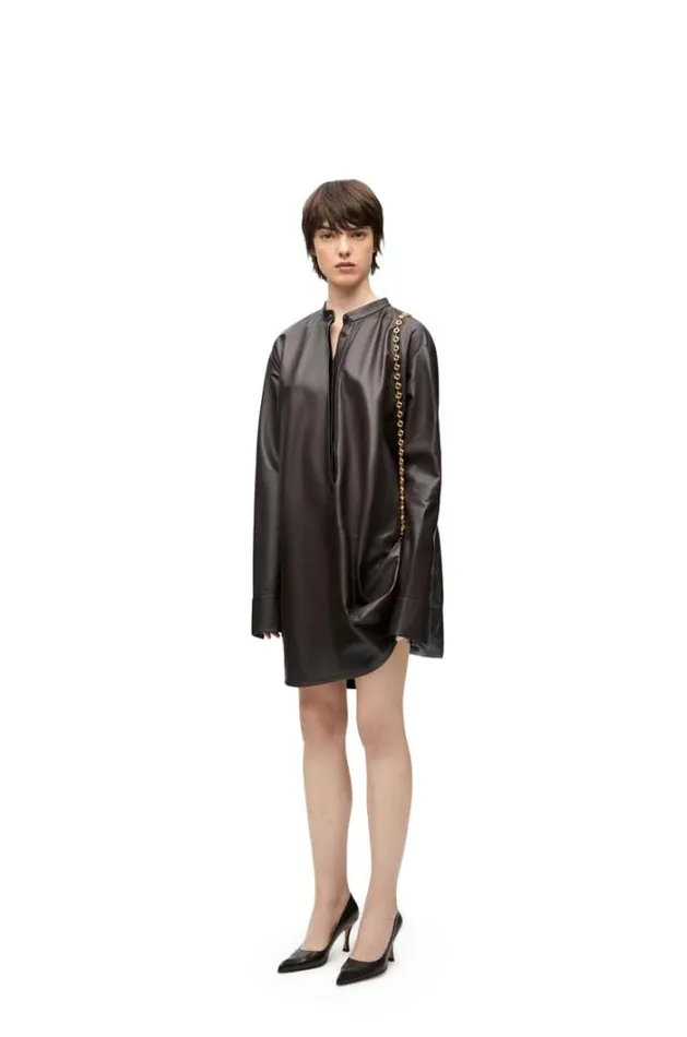 Loewe Chain Shirt Dress In Nappa Lambskin Dark Brown Women Dresses