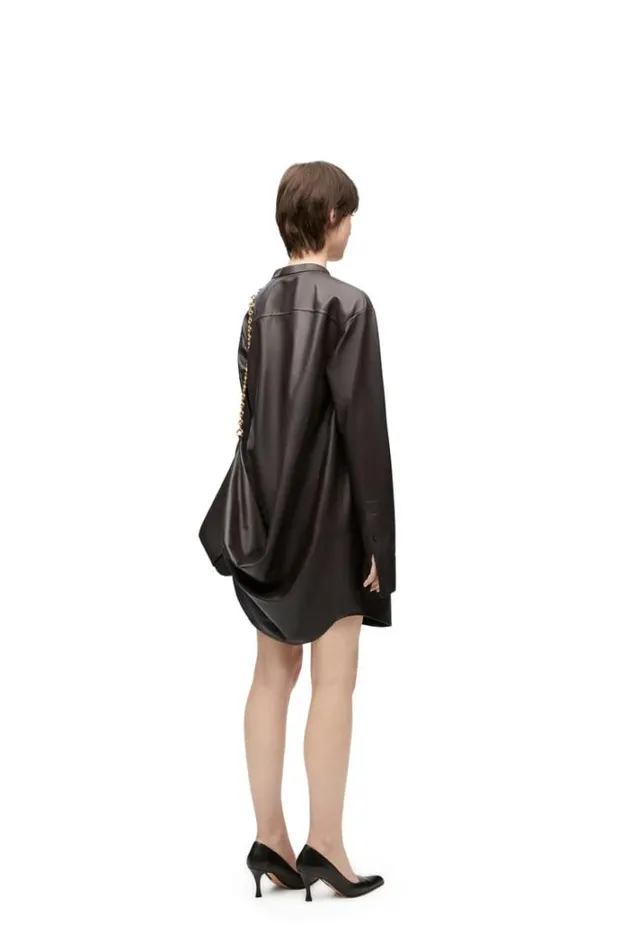 Loewe Chain Shirt Dress In Nappa Lambskin Dark Brown Women Dresses