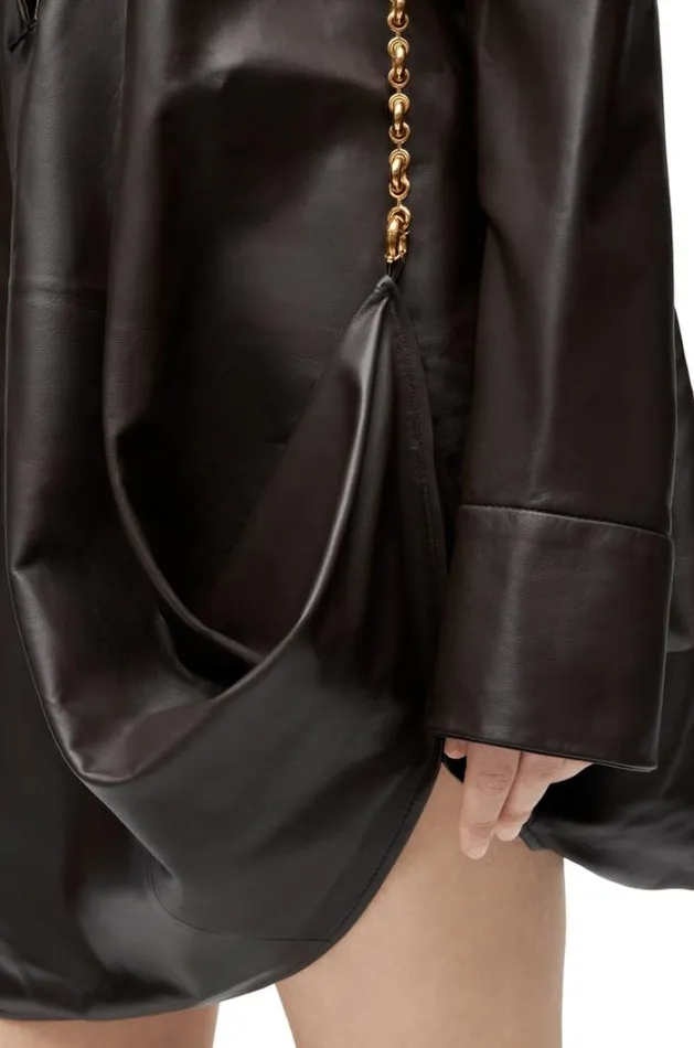 Loewe Chain Shirt Dress In Nappa Lambskin Dark Brown Women Dresses