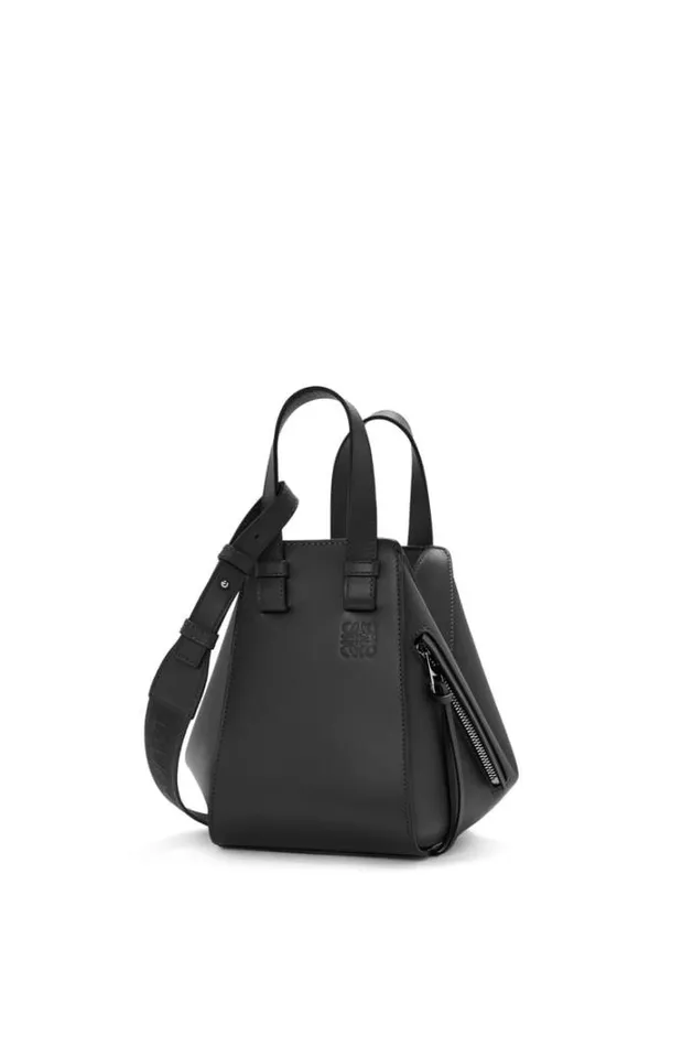 Loewe Compact Hammock Bag In Satin Calfskin Black Women Shoulder Bags