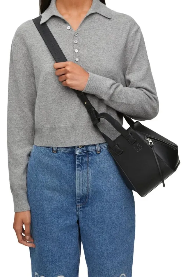 Loewe Compact Hammock Bag In Satin Calfskin Black Women Shoulder Bags