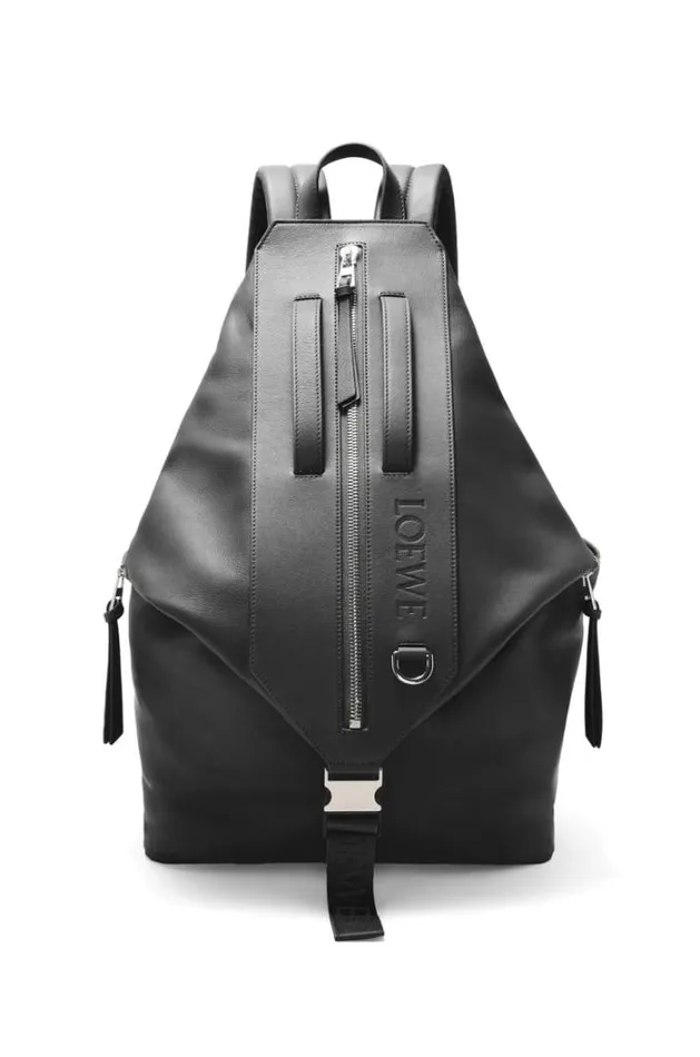 Loewe Convertible Backpack In Classic Calfskin Black Men Backpacks