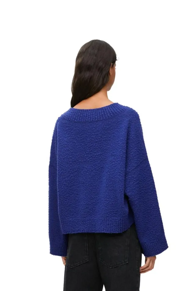 Loewe Cropped Sweater In Wool Blend Blue Women Knitwear