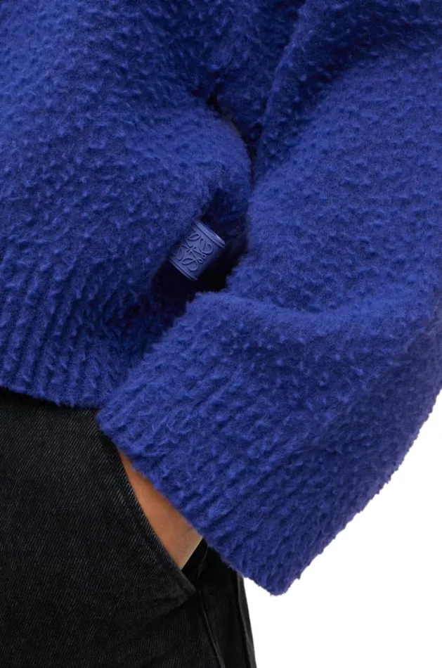 Loewe Cropped Sweater In Wool Blend Blue Women Knitwear